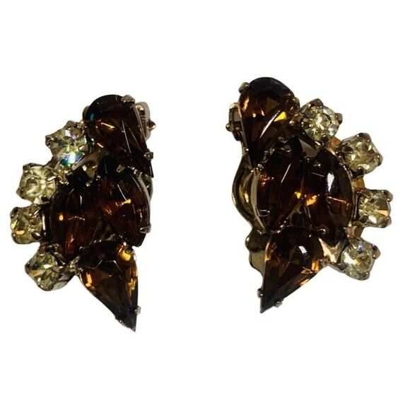 Women’s Simulated Topaz Faceted Prong Glass Formal Vintage Gold Clip On Earrings - Picture 1 of 11